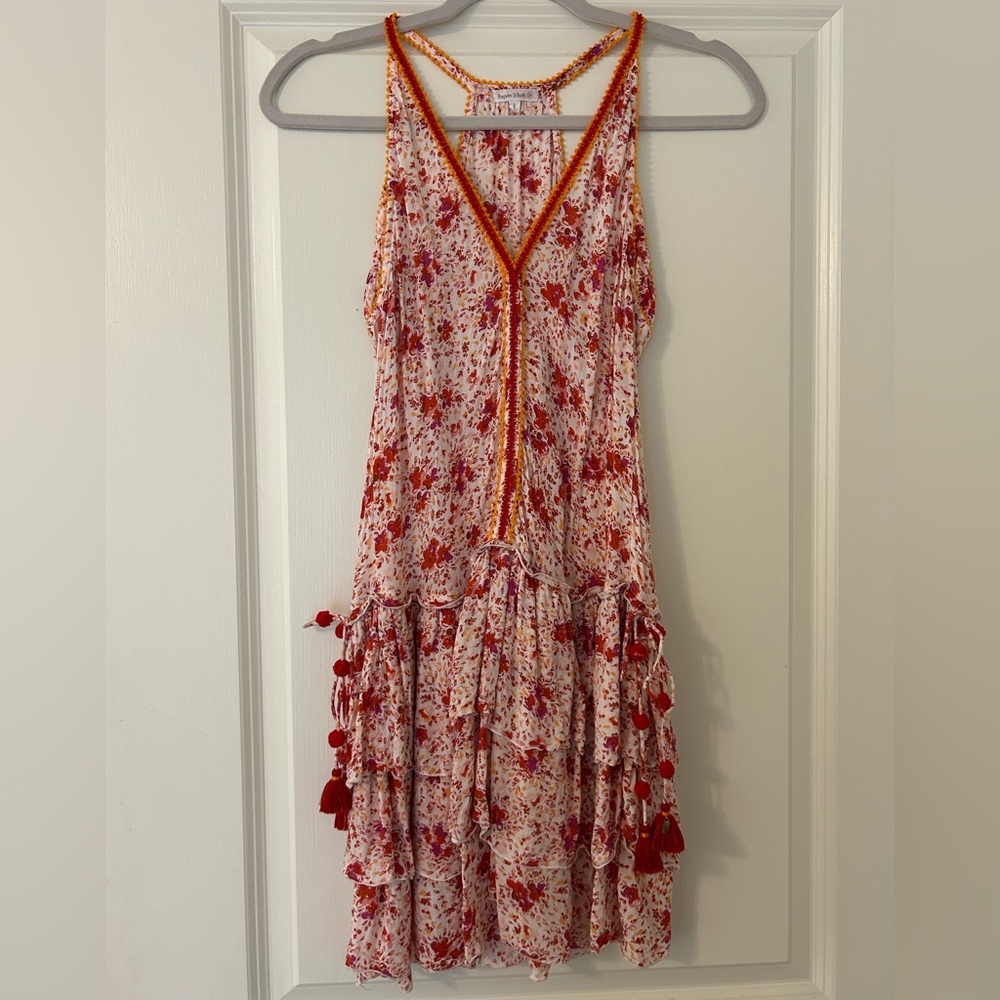 Poupette St. Barth Pink and White Floral Bety Tiered Mini Dress
